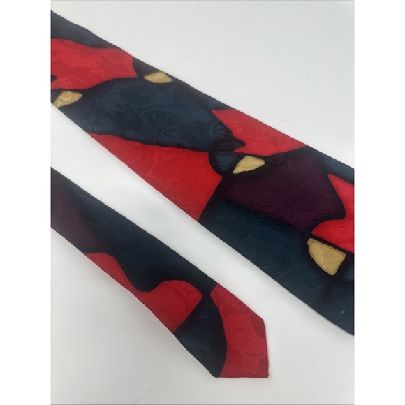 Vintage Handpainted Silk Robert Daskal Tie - Red Green Black Abstract - Picture 3 of 5